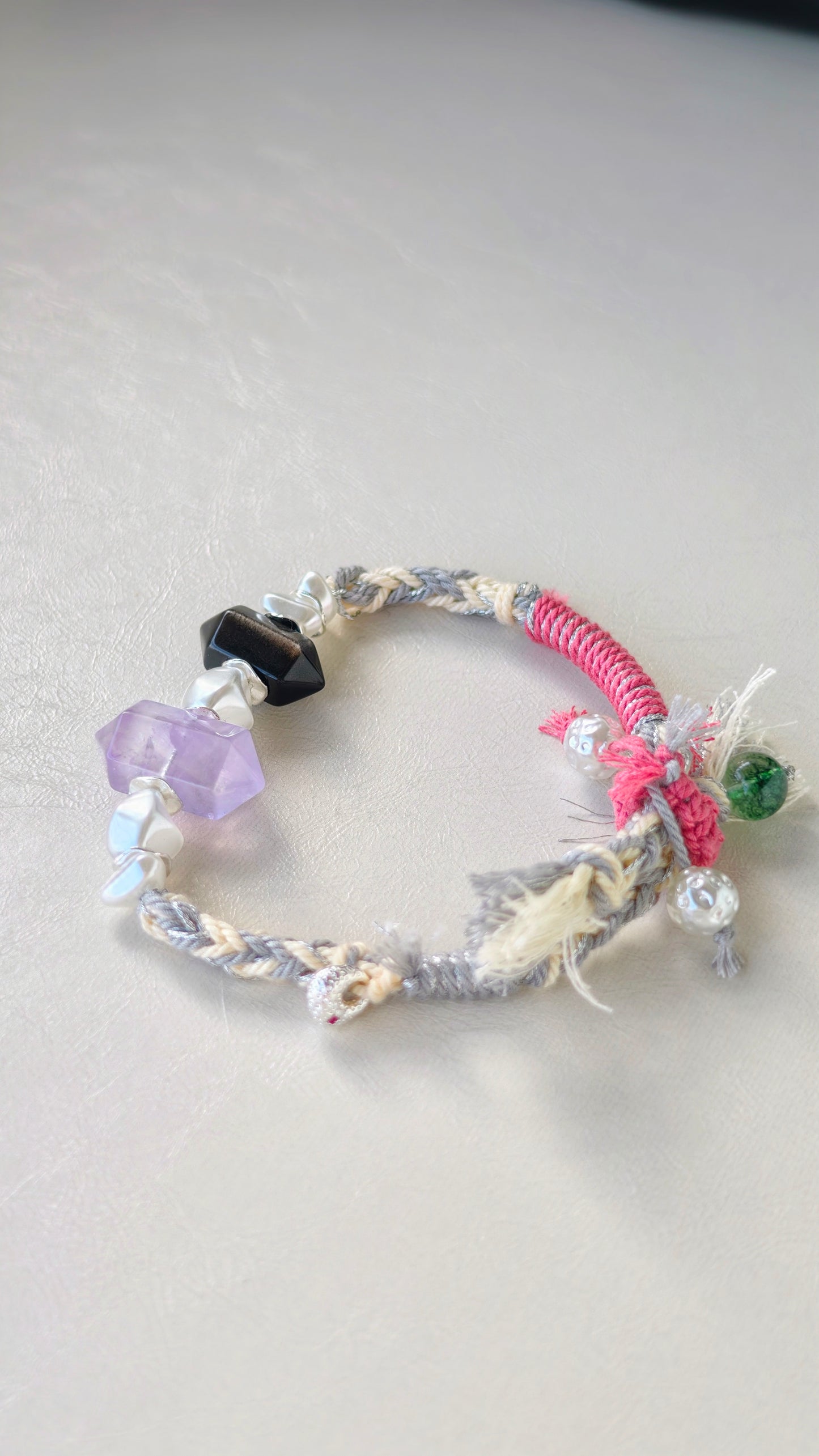 Natural Amethyst/Natural Obsidian/Natural Green Phantom Hand-braided Cord Bracelet