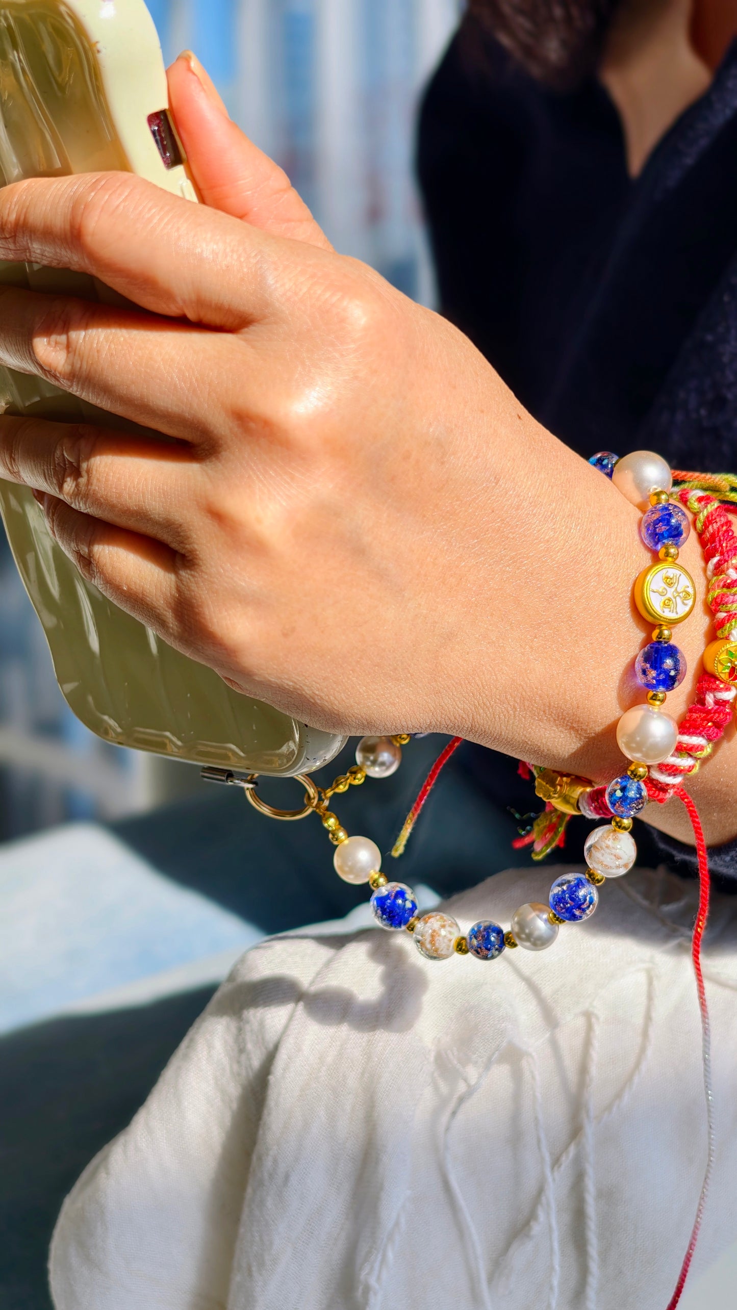 Phone Charm (blue and pearl white, paired with White Jambhala)