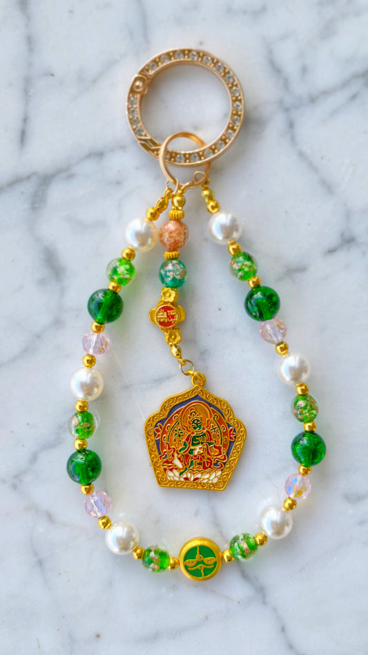 Phone charm (Playful pink & green, paired with a Green Tara pendant)